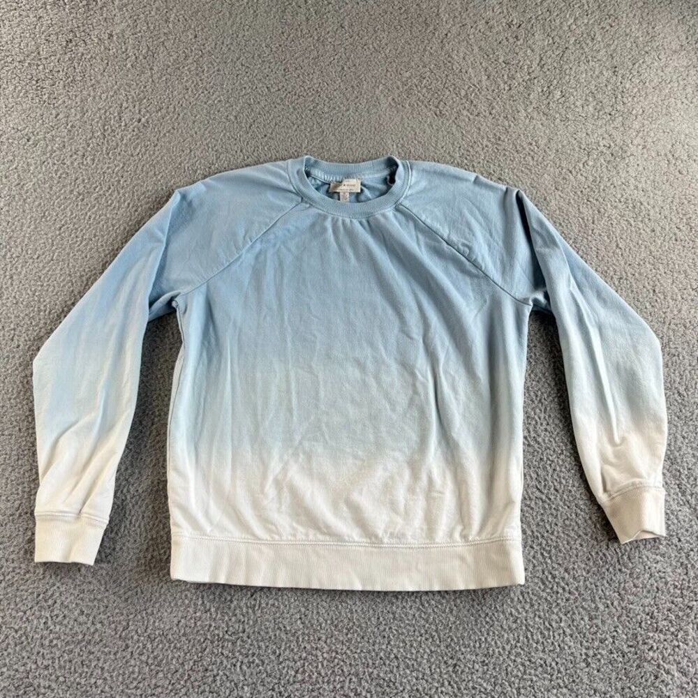 NEW Lucky Brand Sweatshirt Womens Medium Blue White Sweater‎ Dip Dye Ombre Terry